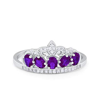 King Crown Ring Oval Simulated Amethyst CZ 925 Sterling Silver